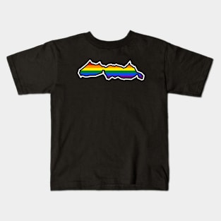 Malcom Island Silhouette - Sointula Traditional Pride Flag Rainbow Colours - Malcom Island Kids T-Shirt